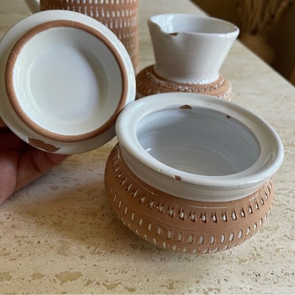 Mid Century Modern Geometric pattern White Glazed pottery set - Picture 11 of 16